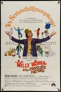 4p978 WILLY WONKA & THE CHOCOLATE FACTORY 1sh '71 Gene Wilder, it's scrumdidilyumptious!