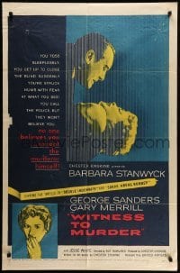 4p983 WITNESS TO MURDER 1sh '54 no one believes what Barbara Stanwyck saw except for the murderer!