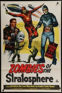4p995 ZOMBIES OF THE STRATOSPHERE 1sh '52 great artwork image of aliens with guns!