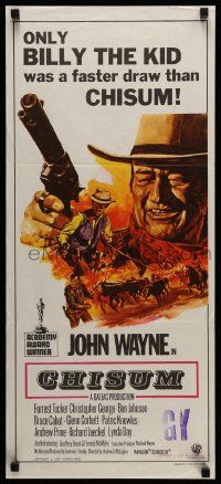 4r287 CHISUM Aust daybill '70 only Billy the Kid draws faster than big John Wayne, cool art!