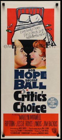 4r296 CRITIC'S CHOICE Aust daybill '63 Bob Hope kisses Lucille Ball, great images!