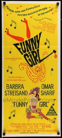4r319 FUNNY GIRL Aust daybill '69 hand litho of Barbra Streisand, directed by William Wyler!