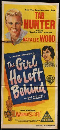 4r322 GIRL HE LEFT BEHIND Aust daybill '56 military soldier Tab Hunter, pretty Natalie Wood!