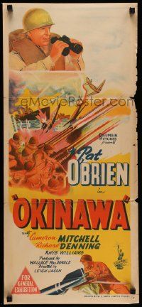 4r369 OKINAWA Aust daybill '52 Pat O'Brien in World War II Japan, cool military battle art!