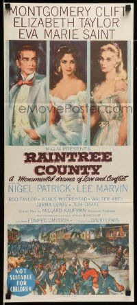 4r389 RAINTREE COUNTY Aust daybill '57 Montgomery Clift, Elizabeth Taylor & Eva Marie Saint!