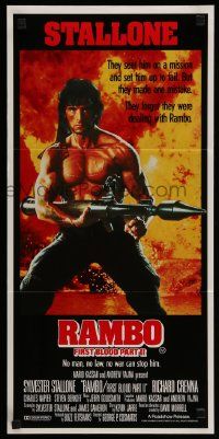 4r390 RAMBO FIRST BLOOD PART II Aust daybill '85 no man, no law, no war can stop Stallone!