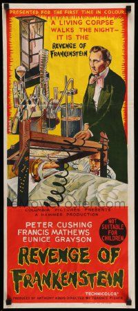 4r395 REVENGE OF FRANKENSTEIN Aust daybill '69 Peter Cushing, cool different stone litho!