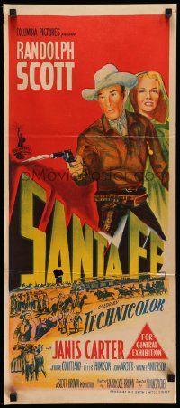 4r402 SANTA FE Aust daybill '51 art of cowboy Randolph Scott in New Mexico,directed by Irving Pichel