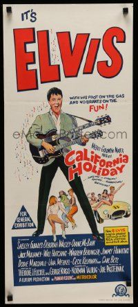 4r426 SPINOUT Aust daybill '66 Elvis playing a double-necked guitar, foot on gas & no brakes on fun!
