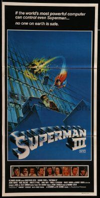 4r439 SUPERMAN III Aust daybill '83 art of Christopher Reeve flying, Richard Pryor by Larry Salk!
