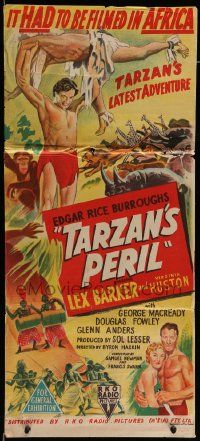 4r444 TARZAN'S PERIL Aust daybill '51 Lex Barker in the title role, it had to be filmed in Africa!