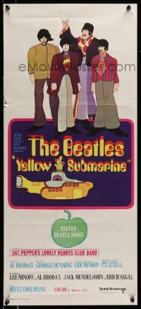 4r485 YELLOW SUBMARINE Aust daybill '68 cool psychedelic art of Beatles John, Paul, Ringo & George