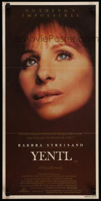 4r486 YENTL Aust daybill '83 close-up of star & director Barbra Streisand, nothing's impossible!