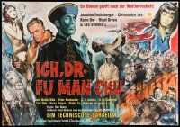 4r499 FACE OF FU MANCHU German 33x47 '65 art of Asian villain Christopher Lee, Sax Rohmer!