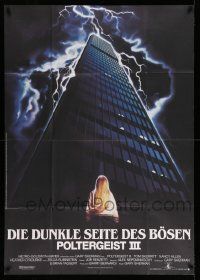4r508 POLTERGEIST 3 German 33x47 '88 great image of Heather O'Rourke in front of skyscraper in storm