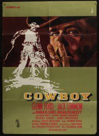 4r570 COWBOY German '58 Glenn Ford & Jack Lemmon in a western movie, green background design!