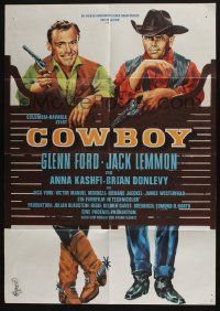 4r571 COWBOY German '58 Glenn Ford & Jack Lemmon in a western movie, white background design!