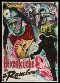 4r603 FRANKENSTEIN 1970 German '59 different creepy artwork of mad doctor Boris Karloff by Garn!