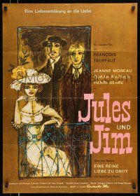 4r637 JULES & JIM 2-sided German '62 Francois Truffaut, Jeanne Moreau, Oskar Werner, different!
