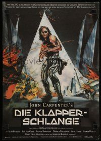 4r494 ESCAPE FROM NEW YORK German 12x19 '81 Carpenter, art of Kurt Russell as Snake by Chase!