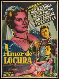 4r034 AMOR DE LOCURA Mexican poster '53 art of Nini Marshall, Pulido, Aguilar & Tongolele by Diaz!