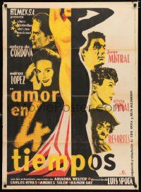 4r035 AMOR EN 4 TIEMPOS Mexican poster '55 Arturo de Cordova, Silvia Pinal, Resortes, sexy art!