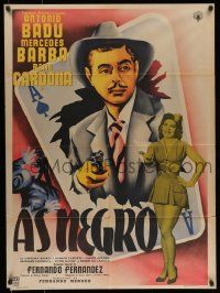 4r037 AS NEGRO Mexican poster '54 cool art of Antonio Badu bursting out from ace of spades!