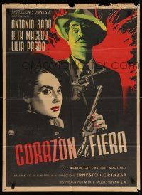 4r045 CORAZON DE FIERA Mexican poster '51 Ernesto Cortazar, Antonio Badu, Rita Macedo, noir art!