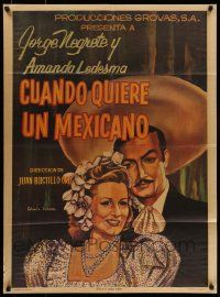 4r046 CUANDO QUIERE UN MEXICANO Mexican poster '44 Bustillo Oro's comedy starring Jorge Negrete!