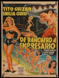 4r048 DE RANCHERO A EMPRESARIO Mexican poster '54 Tito Guizar, cool art of sexy ladies!