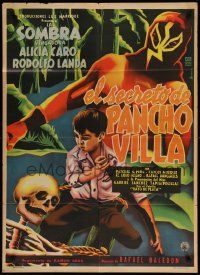 4r061 EL SECRETO DE PANCHO VILLA Mexican poster '57 cool Mendoza art of masked luchador wrestler!