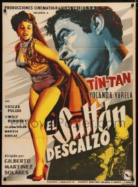 4r062 EL SULTAN DESCALZO Mexican poster '56 cool artwork of Tin-Tan, sexy Yolanda Varela!