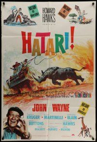 4r071 HATARI Mexican poster R70s Howard Hawks, great artwork images of John Wayne in Africa!
