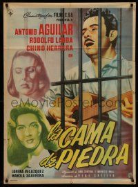 4r076 LA CAMA DE PIEDRA Mexican poster '58 Rene Cardona's singing cowboy western musical!
