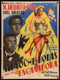 4r080 LA ENGANADORA Mexican poster '55 beautiful bride being shot by Cupid, The Deceiver!