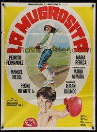 4r084 LA MUGROSITA Mexican poster '82 art of children boxing & playing baseball!