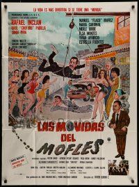4r090 LAS MOVIDAS DEL MOFLES Mexican poster '87 Javier Dura's comedy starring Rafael Inclan, Flaco