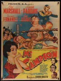 4r095 MI CAMPEON Mexican poster '52 Nini Marshall, great boxing art!