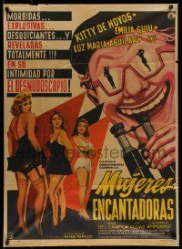 4r096 MUJERES ENCANTADORAS Mexican poster '58 Rafael Portill, Kitty De Hoyos, Emilia Guiu!