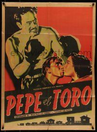 4r100 PEPE EL TORO Mexican poster '53 Javier Solis, great boxing art by Juanino!