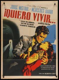 4r103 QUIERO VIVIR Mexican poster '53 art of Jorge Mistral & Meche Barba by Juanino!