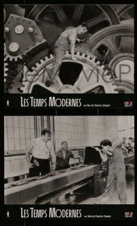 4r994 MODERN TIMES 4 French LCs R02 great images of Charlie Chaplin w/cast, one with classic gears!