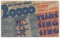 4s286 20,000 YEARS IN SING SING die-cut herald '32 Spencer Tracy, Bette Davis, 1000 men w/o women!
