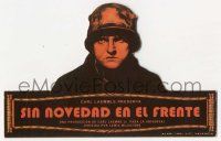 4s559 ALL QUIET ON THE WESTERN FRONT Spanish herald '30 cool die-cut image of WWI soldier!
