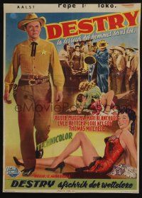 4t145 DESTRY Belgian '54 Audie Murphy, western, artwork of sexy showgirls fighting!