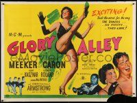 4t527 GLORY ALLEY British quad '52 boxer Ralph Meeker, sexy Leslie Caron, Louis Armstrong!