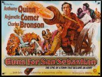4t535 GUNS FOR SAN SEBASTIAN British quad '68 Anthony Quinn, Charles Bronson, epic battle art!