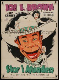 4t041 CHATTERBOX Danish '47 Stilling art of cowboy Joe E. Brown & cowgirl Judy Canova!