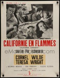 4t131 CALIFORNIA CONQUEST French 20x26 '52 Cornel Wilde & Teresa Wright fight for freedom!