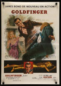4t121 GOLDFINGER French 17x24 R70s great Jean Mascii art of Sean Connery as James Bond 007!